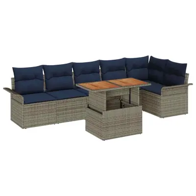 vidaXL Vrtna sedežna garnitura s shranjevanjem 7 pcs Siva Poly ratan