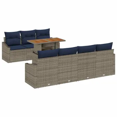 vidaXL Vrtna sedežna garnitura s shranjevanjem 8 pcs Siva Poly ratan