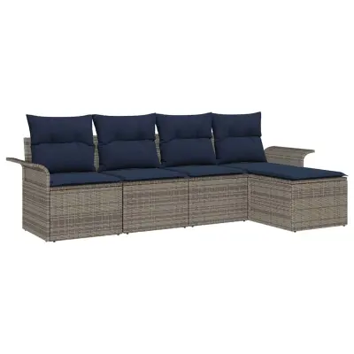 vidaXL Vrtna sedežna garnitura z blazino 5 pcs Siva Poly ratan