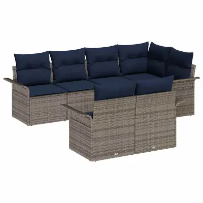 vidaXL Vrtna sedežna garnitura z blazino 7 pcs Siva Poly ratan