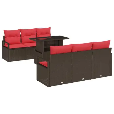 vidaXL Vrtna sedežna garnitura s shranjevanjem 7 pcs Rjava Poly ratan