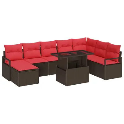 vidaXL Vrtna sedežna garnitura s shranjevanjem 9 pcs Rjava Poly ratan