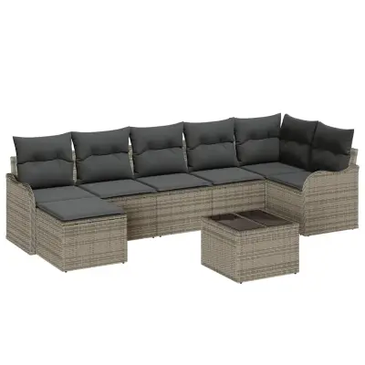 vidaXL Vrtna sedežna garnitura z blazino 8 pcs Siva Poly ratan