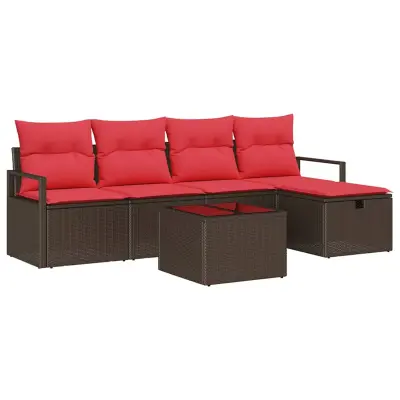 vidaXL Vrtna sedežna garnitura z blazino 6 pcs Rjava Poly ratan