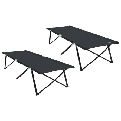vidaXL Zložljiva kampirna postelja 2 pcs Črna 206 x 76 x 74 cm
