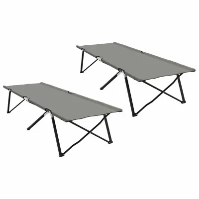 vidaXL Zložljiva kampirna postelja 2 pcs Siva 206 x 76 x 74 cm