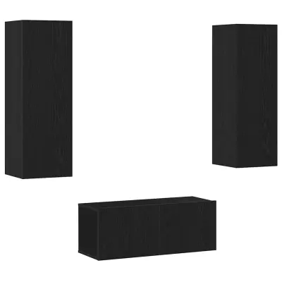 vidaXL 3-delni TV set, stenski, črno hrastovo inženirsko les