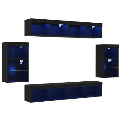 vidaXL Zabavni center z LED lučmi 8 pcs Črni hrast 40 x 28.5 x 40 cm