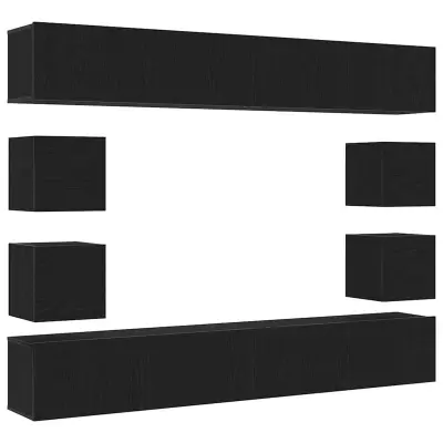 vidaXL 6-delni set TV omaric - montaža na steno, črn hrastov umetni les