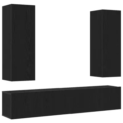 vidaXL 4-delni set TV kabineta, montiran na steno, črni hrast, inženirski les