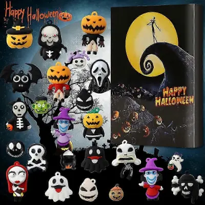 Adventni koledar 2023 Nova škatla za koledar z odštevanjem za noč čarovnic Horror Nights Halloween Gothic Doll 24 Darilna slepa škatla