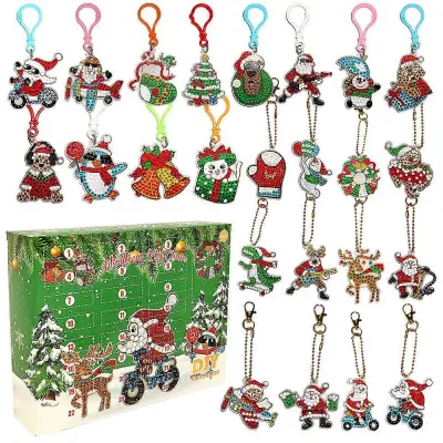 Božič Xmas Odštevalni koledar Adventni koledar 24 kosov DIY Diamantna slika Obeski za ključe Kompleti presenečenja Slepa škatla Praznična daril