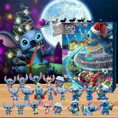 Božični adventni koledar Stitch 2023, božični 24-dnevni odštevalni koledarji, 24 kosov ljubkih risanih figuric Stitch Darila za slepe škatle