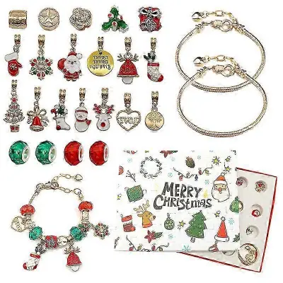 Yalisheng 24PCS Ogrlica Obesek Božično odštevanje Adventni koledar Blind Box Božična tema DIY Zapestnica Božično presenečenje Darilna škatla