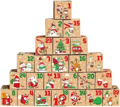 Škatle s 24 paketi 24-dnevnih adventnih koledarjev, adventni koledar naredi sam, pripomočki za božično zabavo