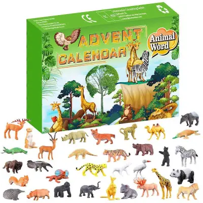 Božični adventni koledar 24-dnevni odštevalnik koledar Animals World Blind Box Xmas Surprise Igrače Darila Komplet za otroke Otroke