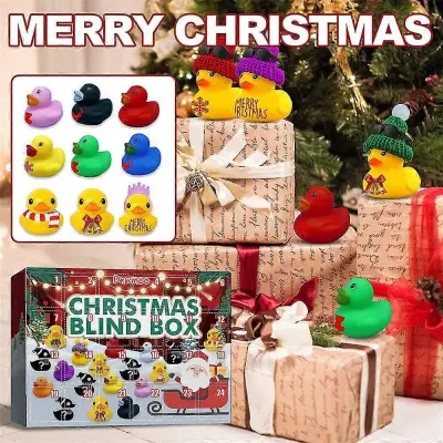 Božična gumijasta račka Adventni koledar 24 Mreža Risanka Račka Blind Box Igrače Božično darilo za otroke