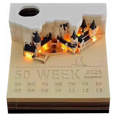 For Time Piece Calendar 2025 Namizni koledar Memo Pad 3d Magic Castle Time Piece Notepad z lučkami