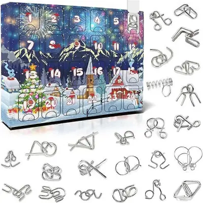 Božični adventni koledar 24 kosov Mini kovinske sestavljanke Set odštevalnih koledarjev, igrače za miselne igre Knots Lock Puzzle Blind Box