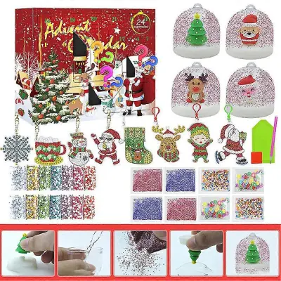 Božična zabava 24-dnevni odštevalni koledar Adventni koledar Diy Diamantna slika Art Obeski za ključe Dekoracije Dekoracije Slepa škatla Darila