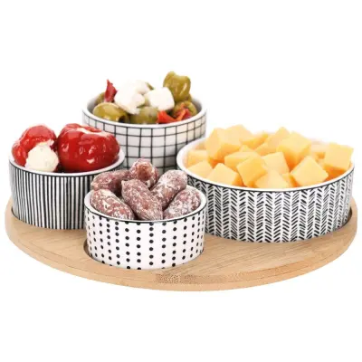 Porcelanaste skledice za prigrizke na pladnju, 5 kosov.