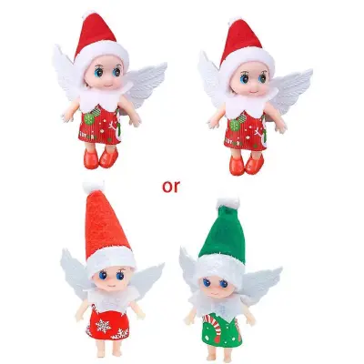 2 kosa božični vilini za punčko s krili, gibljivimi rokami, nogami, mini dojenček, miniaturni dvojček