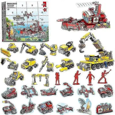 2025 Puzzle gradniki Božič 24-dnevni odštevalnik Koledar Presenečenje Slepa škatla Otroci Diy Božično gradbeno vozilo Block Ornament Darilna š