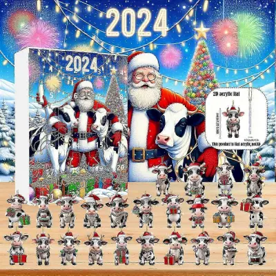 Lepotni adventni koledar 2024, 24-dnevni božični odštevalni koledar, ki vključuje ljubke kravice, okraske, obeske, okraske