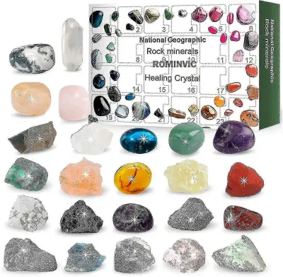 Adventni koledar Geology Gemstone 24-dnevno božično odštevanje s 24 pravimi minerali Kristali Kamnine za zbiratelje Učno darilo