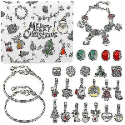 Zapestnica Adventni koledar za dekleta - 2021 Božično odštevanje z 2 kroglicami DIY Charms Zapestnice