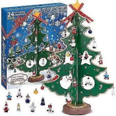 Miniaturni adventni koledar za božično drevo z Božičkom in snežakom