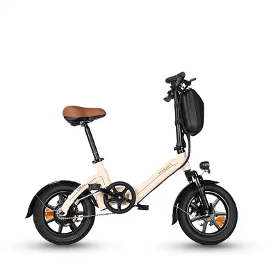 Mini zložljivo električno kolo Bodywel T16 Pro, 14", 250 W 36 V 7,8 Ah, za vožnjo na delo, bež