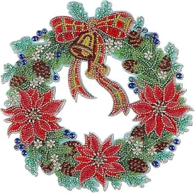 Priročna krona diamantna slika 5D Diy diamantna slika venec Garland, ki visi božični venec na vratih