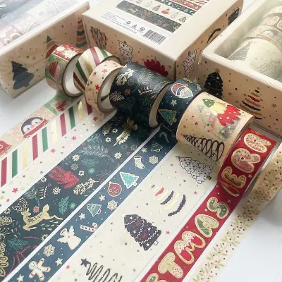 8 zvitkov/škatla Set božičnih zlatih Washi trakov iz folije za dnevnik DIY Crafts 3cm x 2+1,5cm x 4+1cm x 2