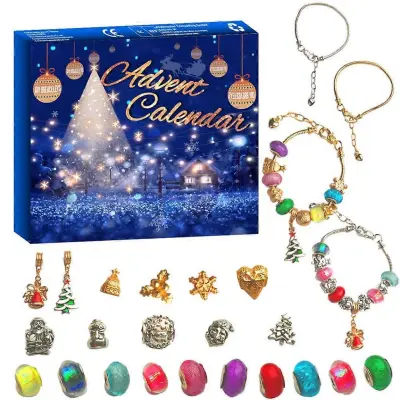 Adventni koledar z 2 zapestnicama DIY Charm Bead - 24-dnevno božično odštevanje za otroke