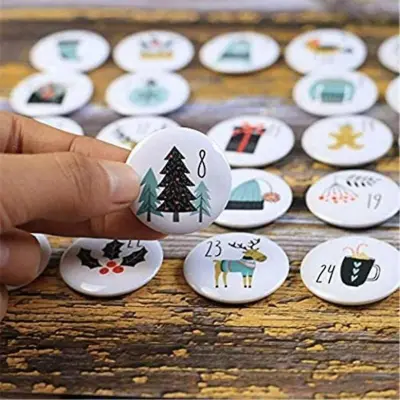 Komplet okroglih gumbov za božični adventni koledar s 1–25 številkami, 3,8 cm, 80 g