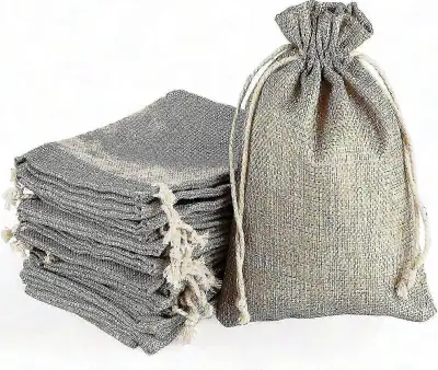 Zk-30 Pack Naravna vrečka z vrvico za poročni nakit, darilo za božično zabavo, organizator iz jute za večkratno uporabo (13x18 cm)