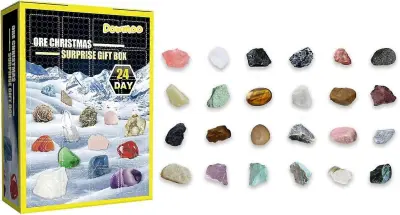 2025 Crystal Gem božični odštevalni koledar | Noč čarovnic in božična presenečenja | 24 Gemstone Mineral Odštevanje | Božična darila