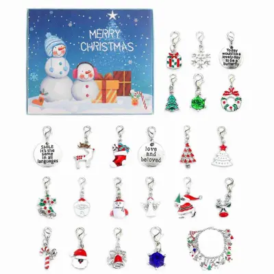 GPB Adventni koledar Xmas Countdown Calendar Xmas Themed DIY Charm Bracelet Making Kit Darilni komplet nakita za dekleta Ženske