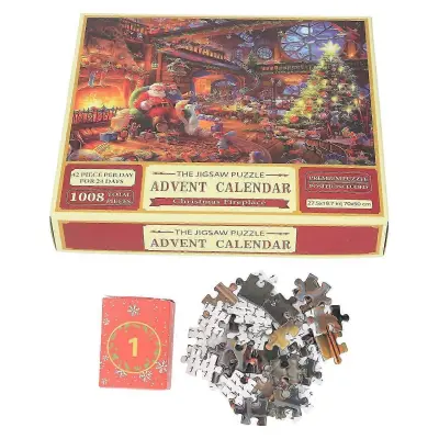 24 Days Xmas Puzzle Odštevalni koledar, 1008-delni družinski izziv Pisana božična praznična sestavljanka P