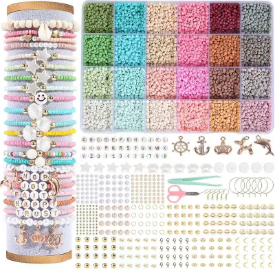 Komplet za izdelavo zapestnic 3 mm, komplet nakita DIY za dekleta iz kroglic, 24 barv, kot je prikazano