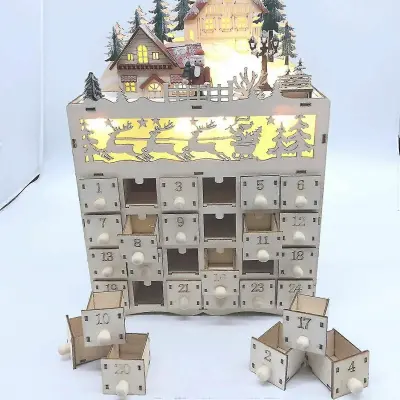 Lesen božični adventni koledar z odštevanjem do božiča, LED praznična dekoracija, 24 predalov z LED Wuqx