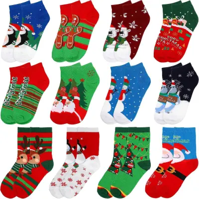 Praznične nogavice Adventni koledar Nogavice Christmas Countdown Holiday Party Raznobarvni bombaž 12 parov