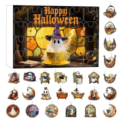Luksuzni praznični odštevalnik 2025 Halloween Ghost ornament odštevalnik komplet 24 dni adventni koledar Spooky Suncatchers za dekoracijo doma-D