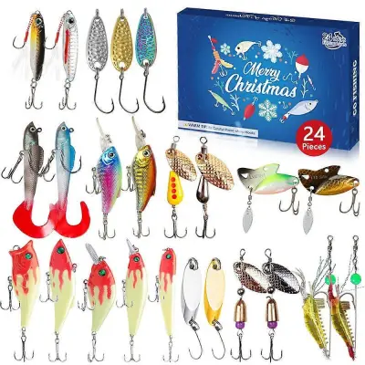 Shark Hunt: 24 Pieces of Lue Fishing Christmas Gift Blind Box Fishing Set, Mino Creative z bleščicami 466G