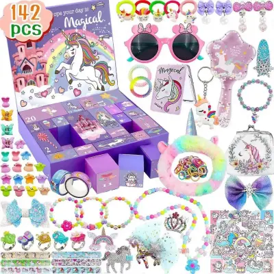 Vroče roza božični adventni koledar Škatla za dekle Darilo Mermaid Princess Dress Up Nakit Hairpin Darilna škatla 24-dnevnega odštevalnega koled
