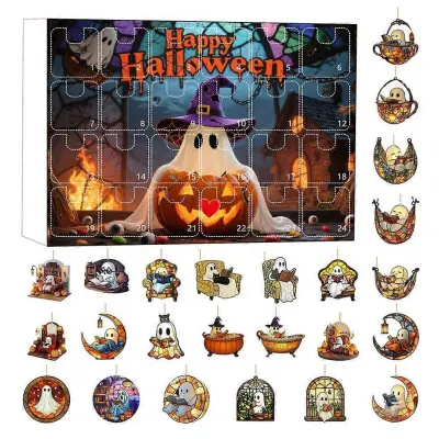 Luksuzni praznični odštevalnik 2025 Halloween Ghost ornament odštevalnik komplet 24 dni adventni koledar Spooky Suncatchers za dekoracijo doma-D