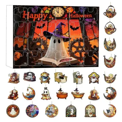 Luksuzni praznični odštevalnik 2025 Halloween Ghost ornament odštevalnik komplet 24 dni adventni koledar Spooky Suncatchers za dekoracijo doma-D