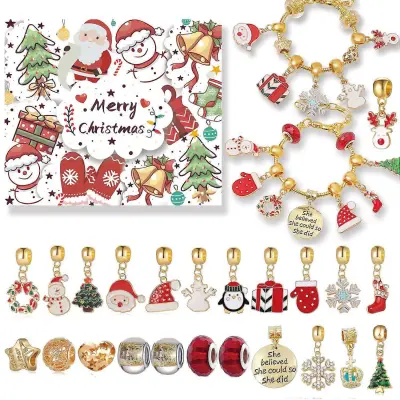 Zlati božični odštevalnik koledar darilna obleka diy beaded zapestnica adventno božično drevo zapestnica darilo