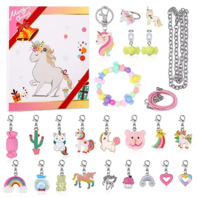 Nova božična darila: odštevalnik 24, škatla za adventne zavese, zapestnica Unicorn Diy, ogrlica, otroški komplet